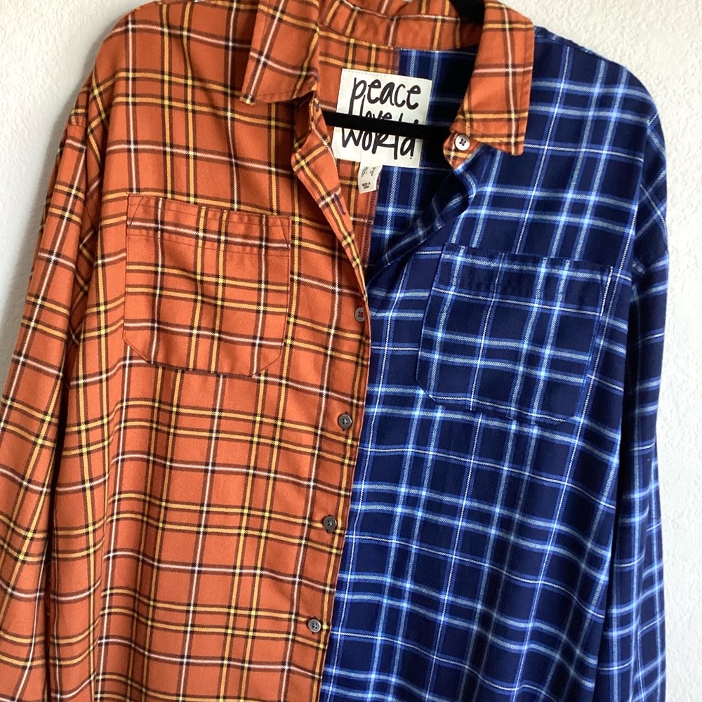 \Peace Love World\ Two-Tone Plaid Button Down - Picture 5 of 16